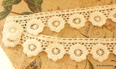 Off White Embroidered Flower Lace Trim Ribbon Approx 32mm wide